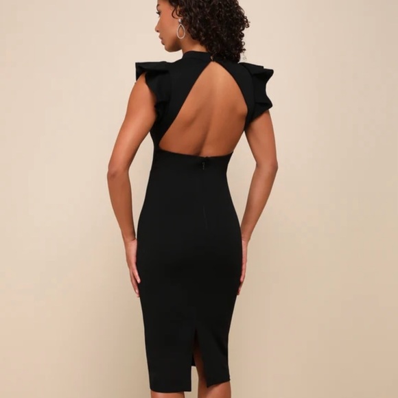 stylish splendor black backless ruffle bodycon midi dress Lulus Ruffle hem